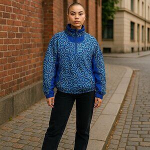 Vintage 90s Nike Blue Geometric Patterned Windbreaker Jacket Size S